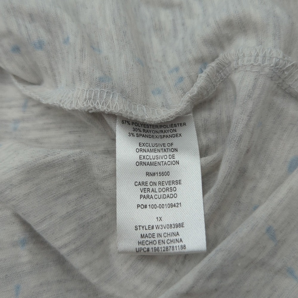 Democracy Womens 1X Gray Blue Abstract Dotted Print Puff Sleeve Top W3V08398E - Picture 5 of 5